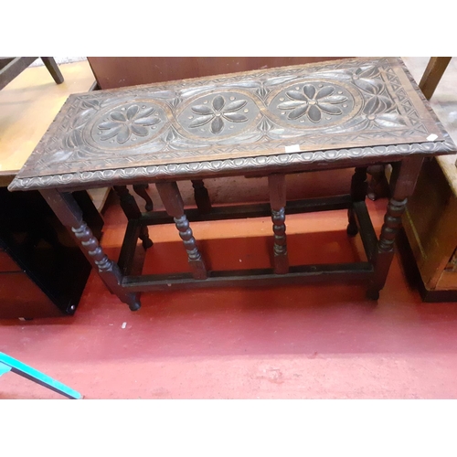 570 - Mid 19th Century Solid Oak Carved Centre Table with Single End Drawer - approximately 42