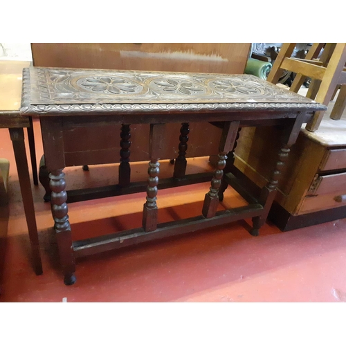 570 - Mid 19th Century Solid Oak Carved Centre Table with Single End Drawer - approximately 42