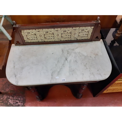 588 - Tiled Back Mahogany Wash Stand with Marble Top.