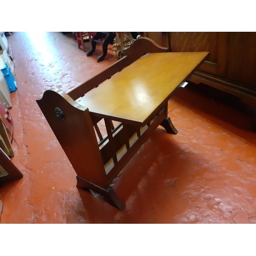 591 - Teak Magazine Rack with Brass Lion Handles.