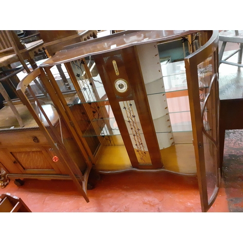 592 - Double Glazed Door Display Cabinet with Barometer inset in Centre Panel & Glass Shelves.