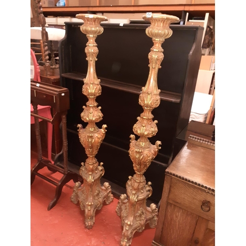 595 - Pair of 18th Century Style Italian Giltwood Large Candle Holders - each just over 5ft tall.