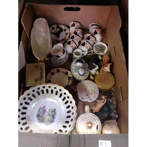 92 - Box to Include China, Mantle Clock, Spray Vase, Figures etc.