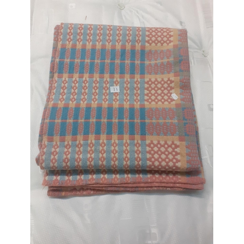 11 - Pink & Blue Patterned Welsh Blanket.