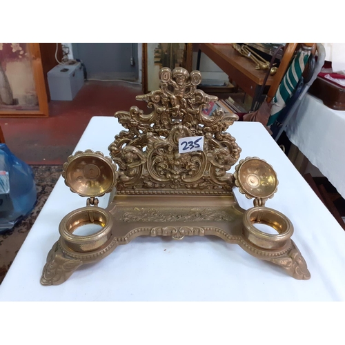 235 - Brass Letter Rack and Inkwell Desk Tidy - no liners.