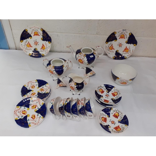 347 - 24 Piece Gaudy Welsh 'Tulip' Tea Set with Sucrier, Teapot, Jug 2 Cake Plates and Sugar Bowl - 1 Plat... 