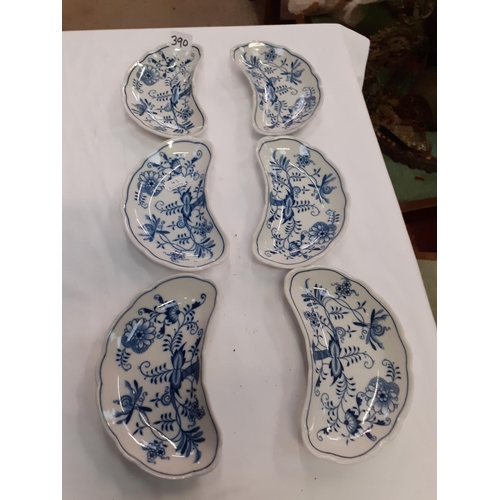 390 - Set of Six Blue & White Meissen Crescent Dishes.