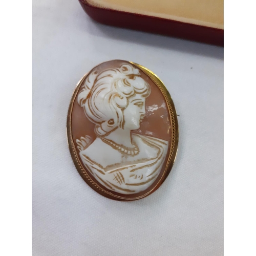 430 - 9ct Gold 5.5cm Oval Shaped Sardonyx Cameo Brooch.