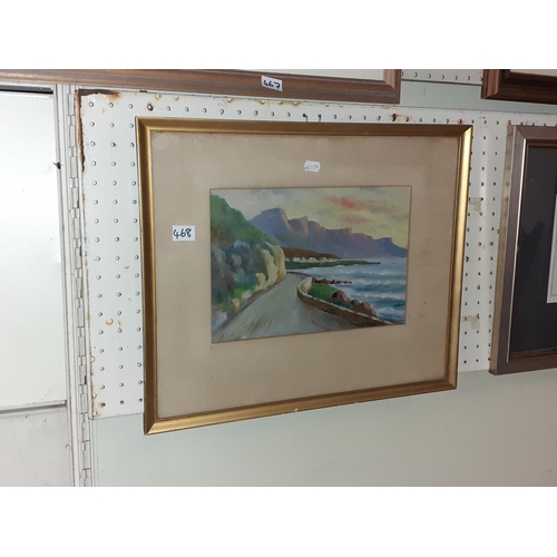 468 - Framed & Glazed Signed Mountain and Seascape Pastel by J Larkmen.