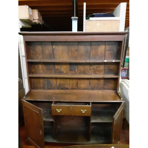 476 - Large Old Dark Oak Closed Back Dog Kennel Dresser with Twin Cupboards & One Drawer.