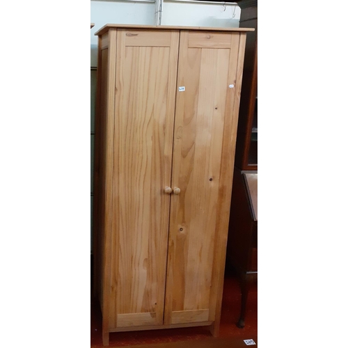 478 - Solid Pine Small Double Wardrobe with Hanging Rail.