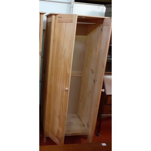 478 - Solid Pine Small Double Wardrobe with Hanging Rail.