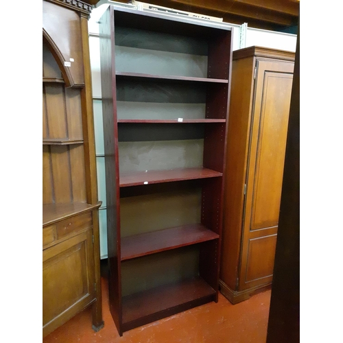 482 - Modern 5 Adjustable Shelf Tall Mahogany Effect Bookcase.