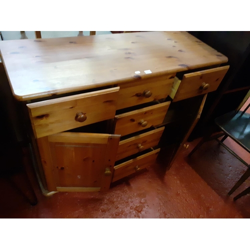 487 - Solid Pine Six Drawer Sideboard with Double Cupboard.