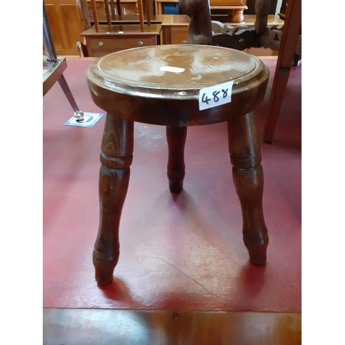 488 - Oak, Three Legged Milking Stool.