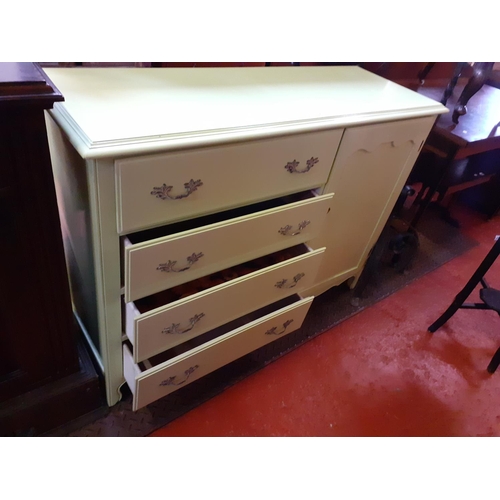 500 - Painted Four Drawer Chest of Drawers with Side Cupboard/Wardrobe.