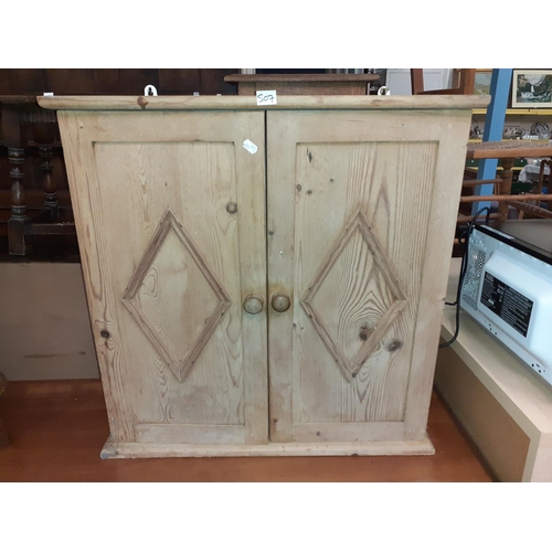 507 - Solid Stripped Pine Two Door Wall Hanging Cupboard with Shelves.