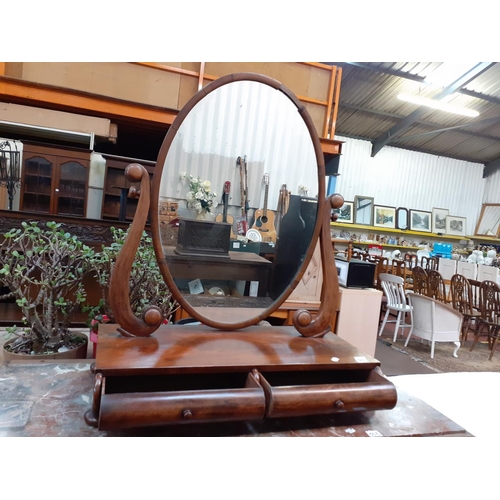 552 - Polished Mahogany Vintage Dressing Table Mirror with Twin Drawers.