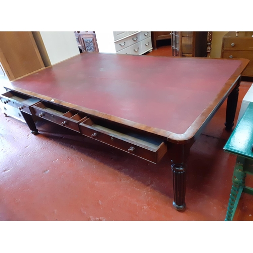 562 - Large Vintage Mahogany Partners Desk with Red Leather Inlaid Top and Three Drawers Either Side.