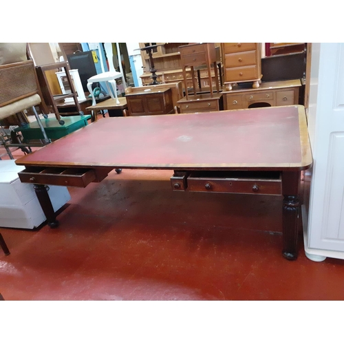 562 - Large Vintage Mahogany Partners Desk with Red Leather Inlaid Top and Three Drawers Either Side.