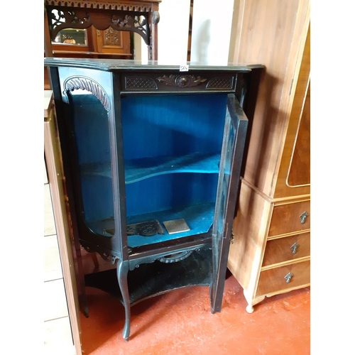 564 - Carved Mahogany, Single Glazed Door Display Cabinet over Single Shelf on Queen Anne Front Legs.