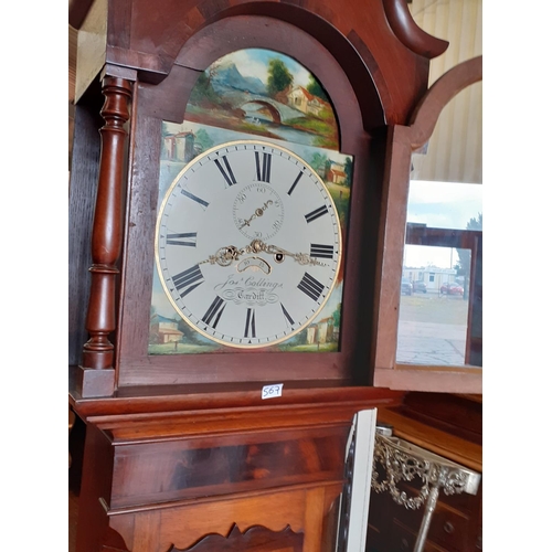 567 - 8 Day Joseph Collins of Cardiff Mahogany & Oak Inlaid Grandfather Clock Circa 1850 in Working Condit... 