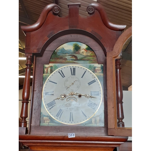 567 - 8 Day Joseph Collins of Cardiff Mahogany & Oak Inlaid Grandfather Clock Circa 1850 in Working Condit... 