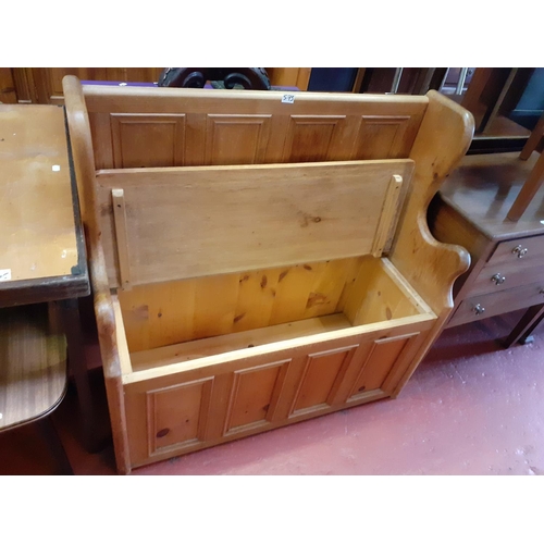 573 - Small Solid Pine Settle with Underseat Storage - approx 3ft wide x 3ft high x 15