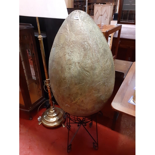 594 - Very Large Gold Speckled Possibly Fiberglass Easter Egg on Wrought Iron Stand - Overall approx 53