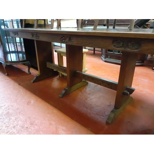 599 - Solid Oak Refectory Table with Carved Under Edge - Approx 6ft6