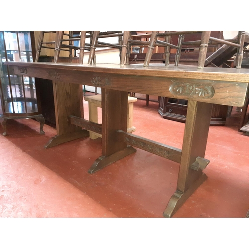 599 - Solid Oak Refectory Table with Carved Under Edge - Approx 6ft6