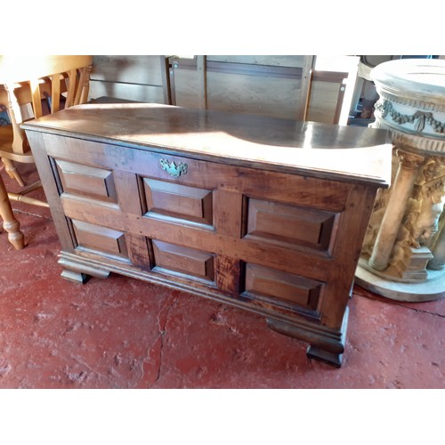 527 - Vintage Oak Panelled Front  Blanket Chest - Approx 42