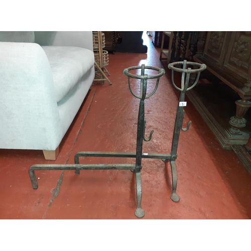 131 - Pair of 18th Century Wrought Iron Andirons - Approximately 2ft Tall & 22