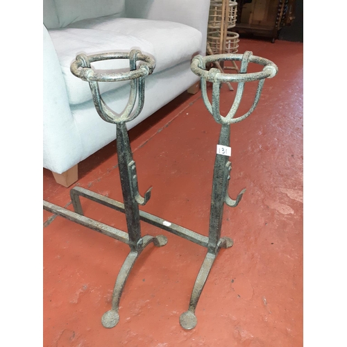 131 - Pair of 18th Century Wrought Iron Andirons - Approximately 2ft Tall & 22