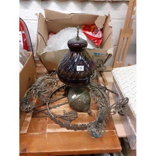 139 - 19th Century Colonial Cast Iron Rise and Fall Single Burner Storm Lamp - Very heavy.