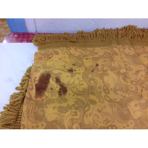 146 - Mustard Yellow Patterned Fringe Bedspread - Some Staining.