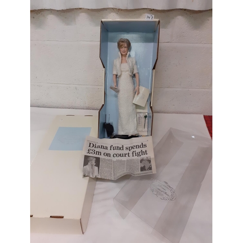 147 - Franklin Mint Diana Princess of Wales Porcelain Portrait Doll in Original Box.