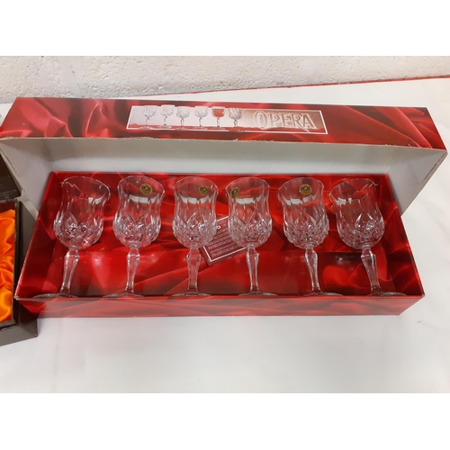 158 - Boxed Set of 'Opera' Wine Glasses along with Two Boxed Webb Crystal Glasses.