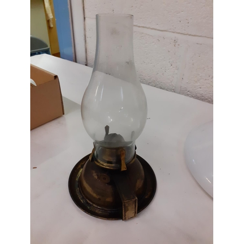 176 - Two Single Burner Oil Lamps with Glass Shade.