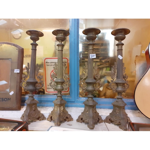 200 - Set of Four Tall Gilded Metal Church Candle Holders in 19th Century Italian Style - Approximately 19... 