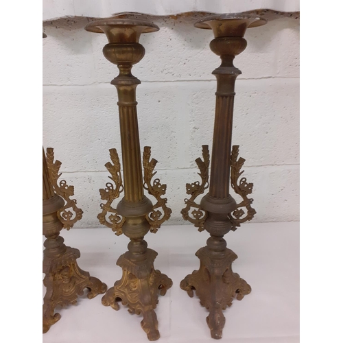 200 - Set of Four Tall Gilded Metal Church Candle Holders in 19th Century Italian Style - Approximately 19... 