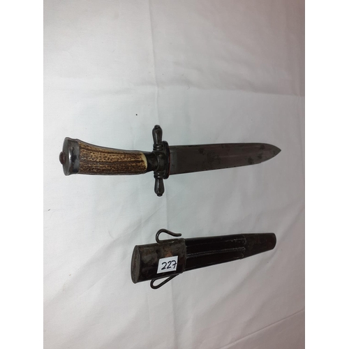 227 - German Hunting Dagger with Clam Shell Hilt in Scabbard.