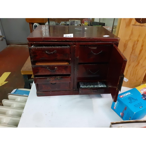 240 - Mahogany Inlaid Oriental Jewellery Box.