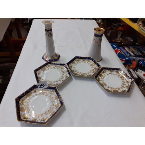 286 - Antique Noritake Candle Stick, Hat Pin Holder & Four Small Saucers.