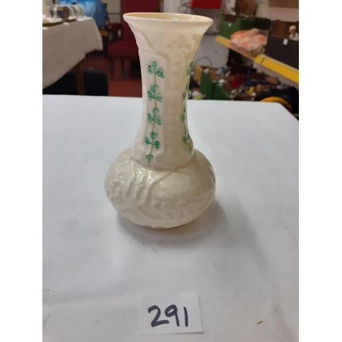 291 - Belleek Shamrock Vase with Green Mark.