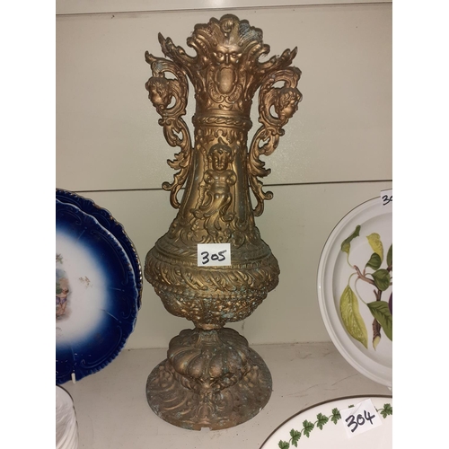 305 - Gilded Metal Ornate Cherub Vase approx 16