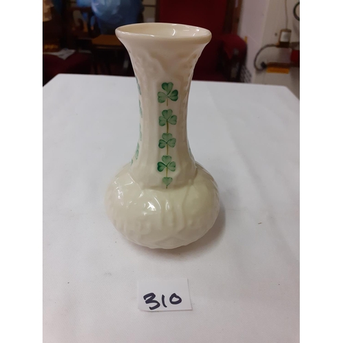 310 - Vintage Belleek Shamrock Bud Vase with Brown Mark to Base.