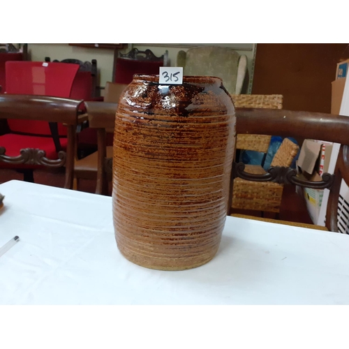 315 - Large Brown Ridged Earthenware Jar - approx 11