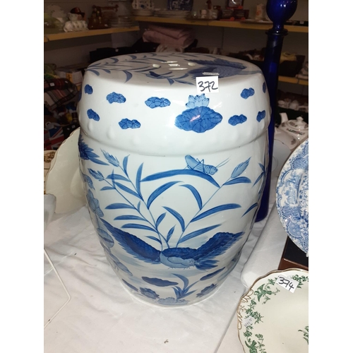 372 - Large Blue & White Oriental Ceramic Garden Seat - approx 19