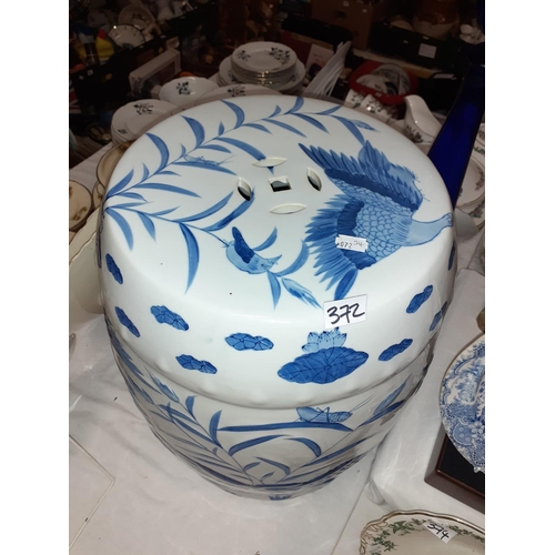 372 - Large Blue & White Oriental Ceramic Garden Seat - approx 19